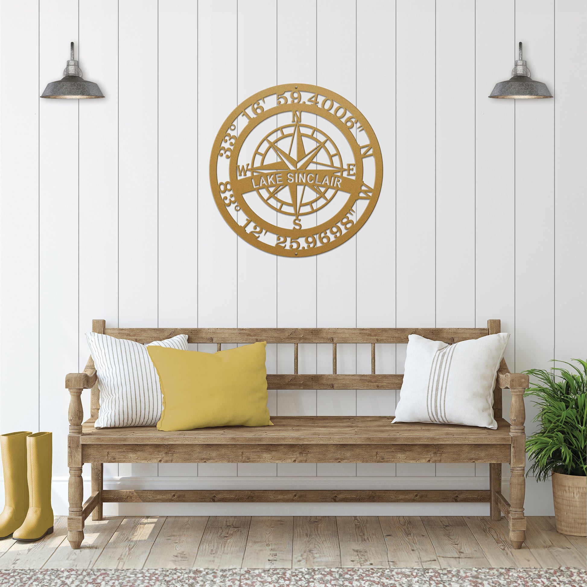 Personalized Name & GPS Coordinates Compass Sign - Personalized Nautical Wall Art, Family Name & Date - Indoor Outdoor Metal Decor, Housewarming or Wedding Gift for Couples Compass Sign House Sensations Art