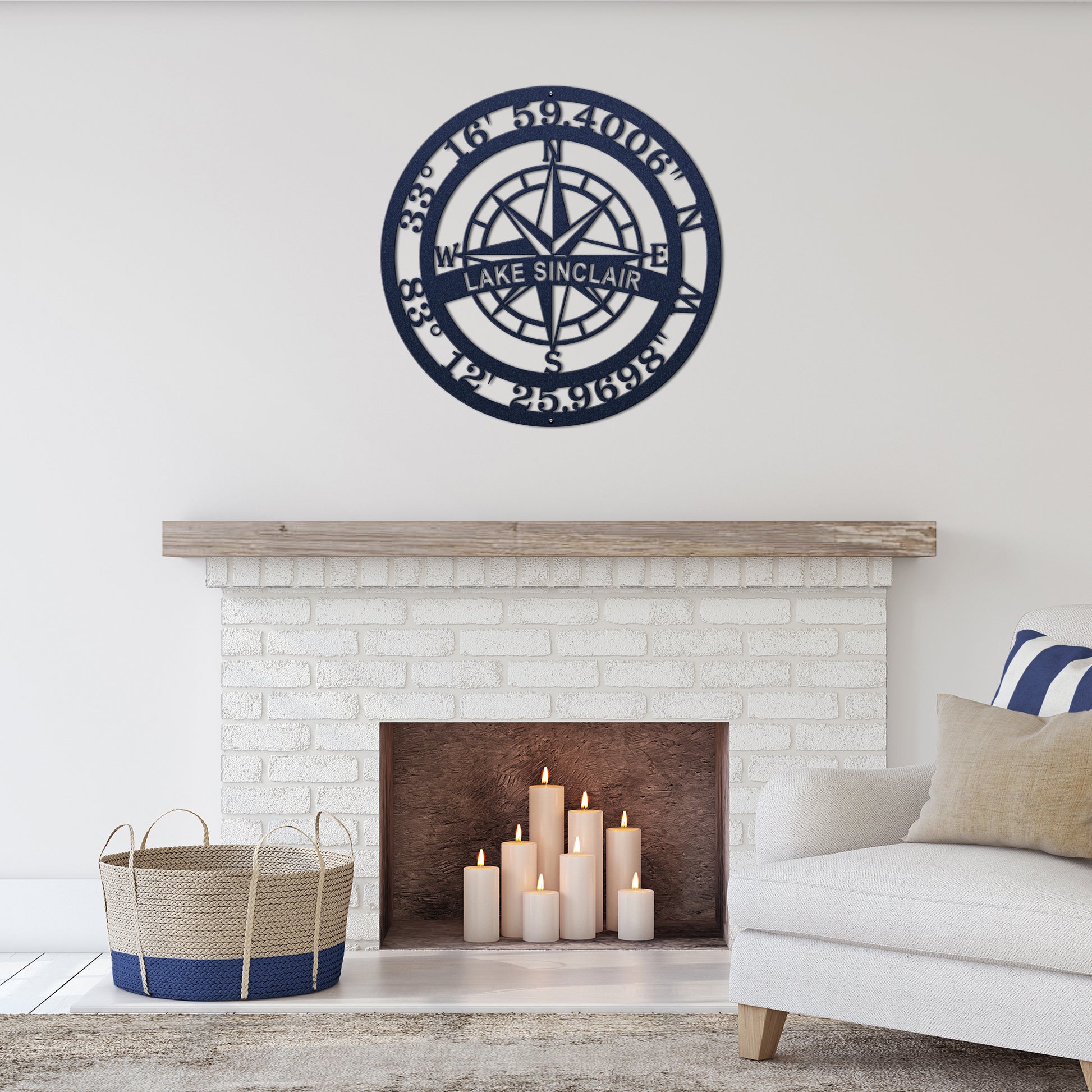 Personalized Name & GPS Coordinates Compass Sign - Personalized Nautical Wall Art, Family Name & Date - Indoor Outdoor Metal Decor, Housewarming or Wedding Gift for Couples Compass Sign House Sensations Art