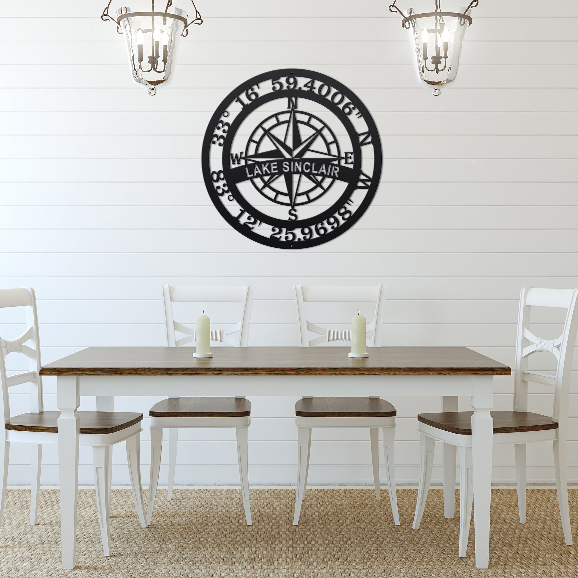 Personalized Name & GPS Coordinates Compass Sign - Personalized Nautical Wall Art, Family Name & Date - Indoor Outdoor Metal Decor, Housewarming or Wedding Gift for Couples Compass Sign House Sensations Art
