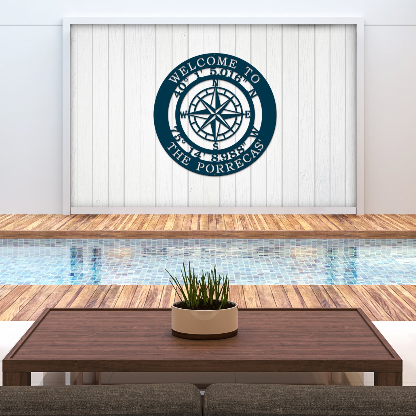 Personalized GPS Compass Metal Quote Sign - Personalized Nautical Wall Art, Family Name & Date - Indoor Outdoor Metal Decor, Housewarming or Wedding Gift for Couples