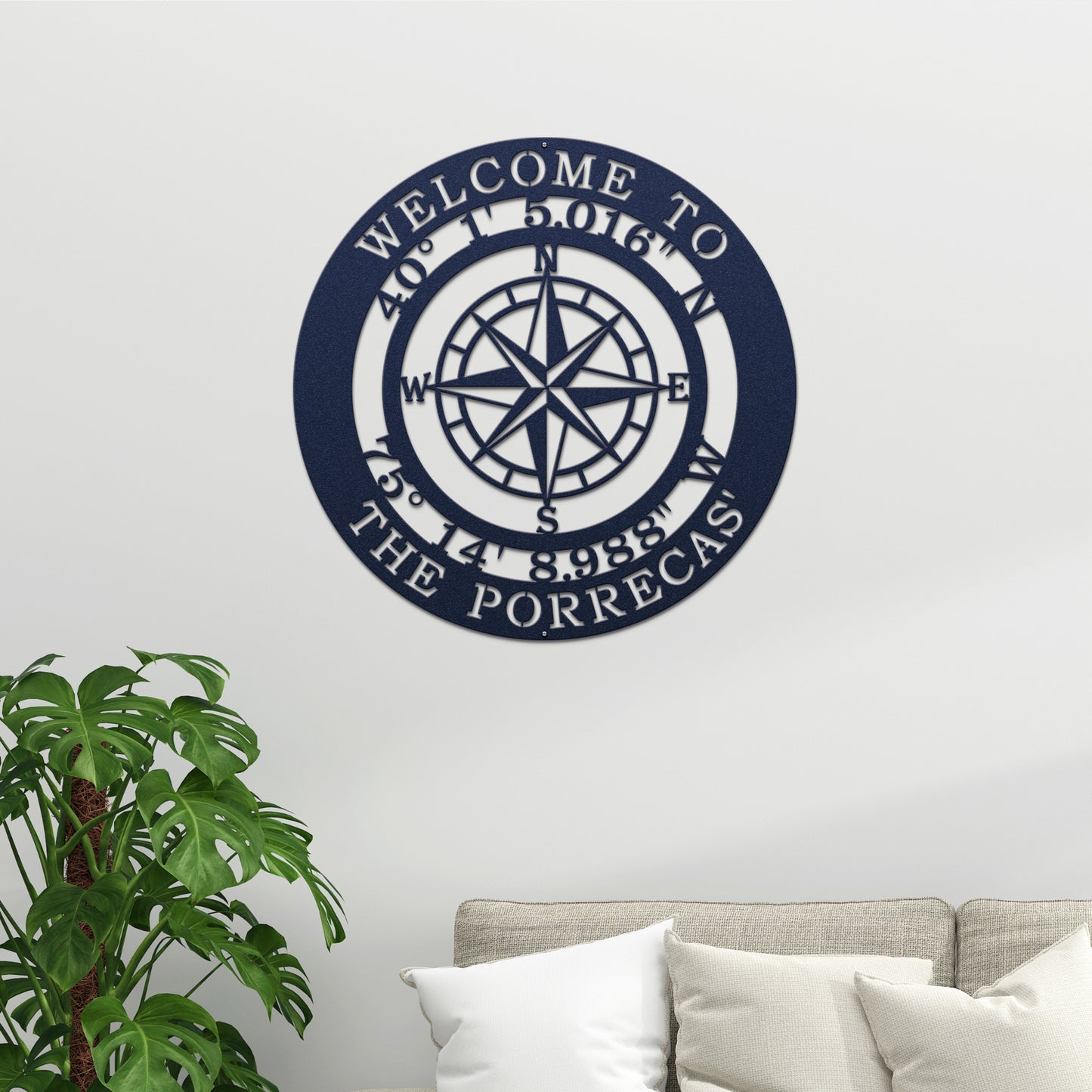 Personalized GPS Compass Metal Quote Sign - Personalized Nautical Wall Art, Family Name & Date - Indoor Outdoor Metal Decor, Housewarming or Wedding Gift for Couples