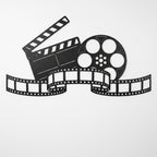 Black metal movie reel wall sign with film strip and director clapper design