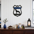 K9 Thunder police dog tribute metal wall decor displayed on white wall