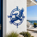 Blue Heron Compass Art – Coastal Metal Wall Decor | Weather Resistant Outdoor Sign