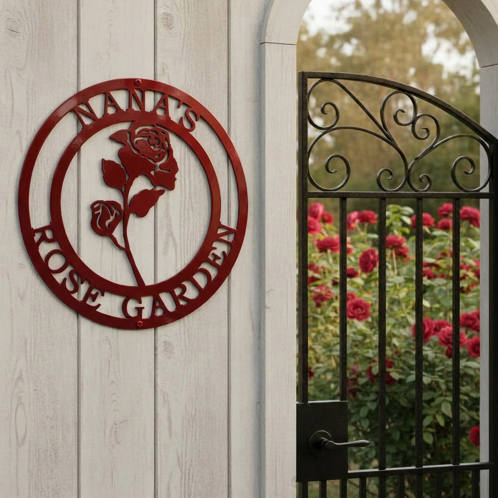 Personalized Red Rose Metal Wall Decor – Custom Garden Welcome Sign & Spring Porch Art – HouseSensationsArt – TTS