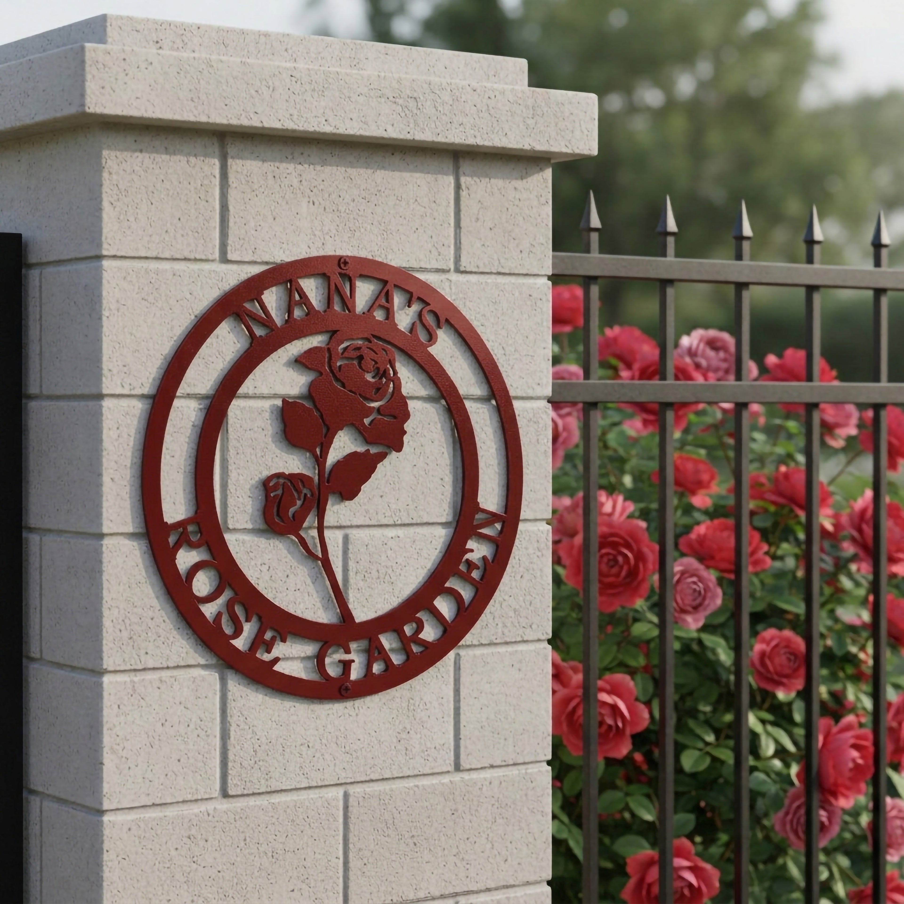 Personalized Red Rose Metal Wall Decor – Custom Garden Welcome Sign & Spring Porch Art – HouseSensationsArt – TTS