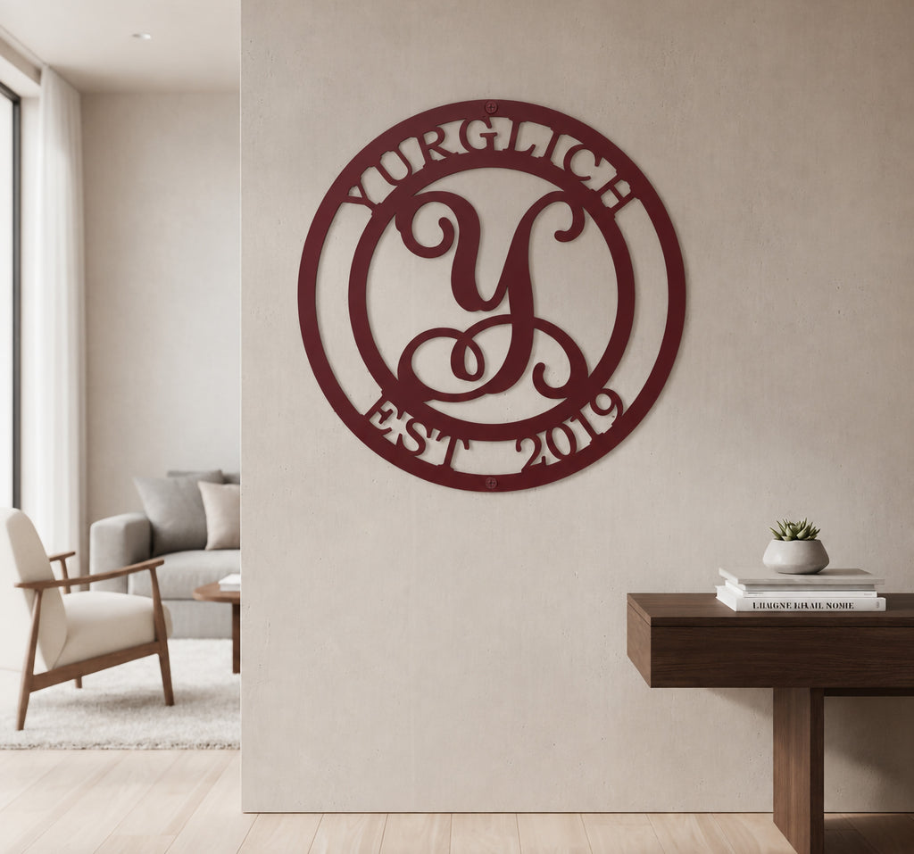 Custom Metal Family Name Sign – Personalized Monogram Wall Art