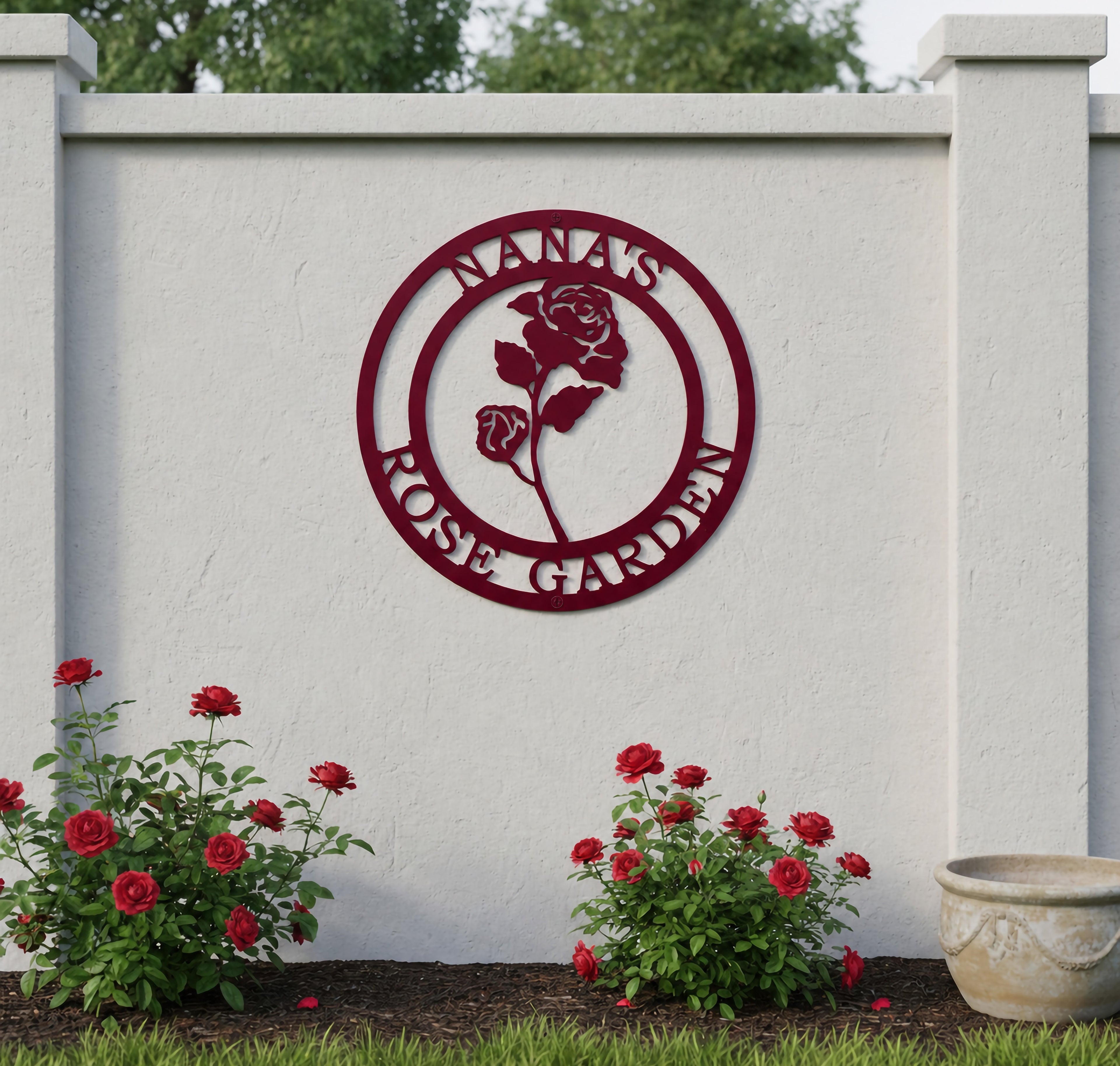 Personalized Red Rose Metal Wall Decor – Custom Garden Welcome Sign & Spring Porch Art – HouseSensationsArt – TTS