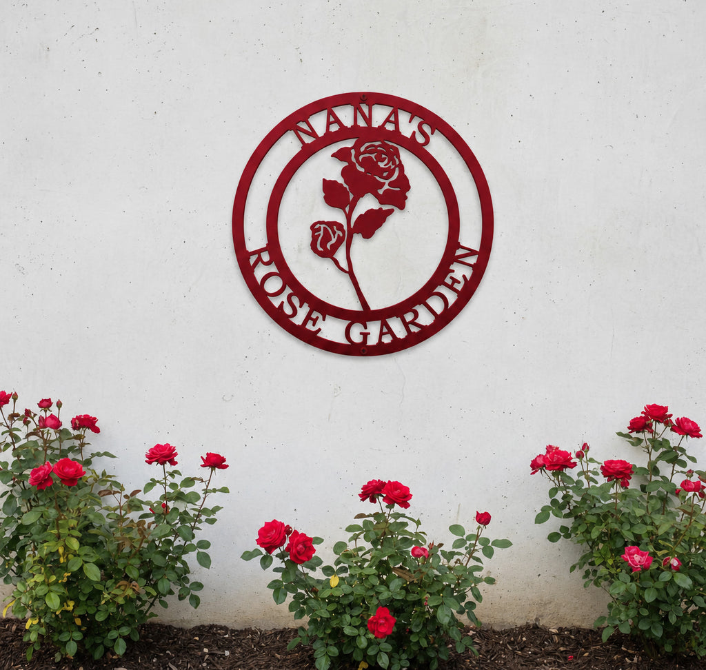 Personalized Red Rose Metal Wall Decor – Custom Garden Welcome Sign & Spring Porch Art – HouseSensationsArt – TTS