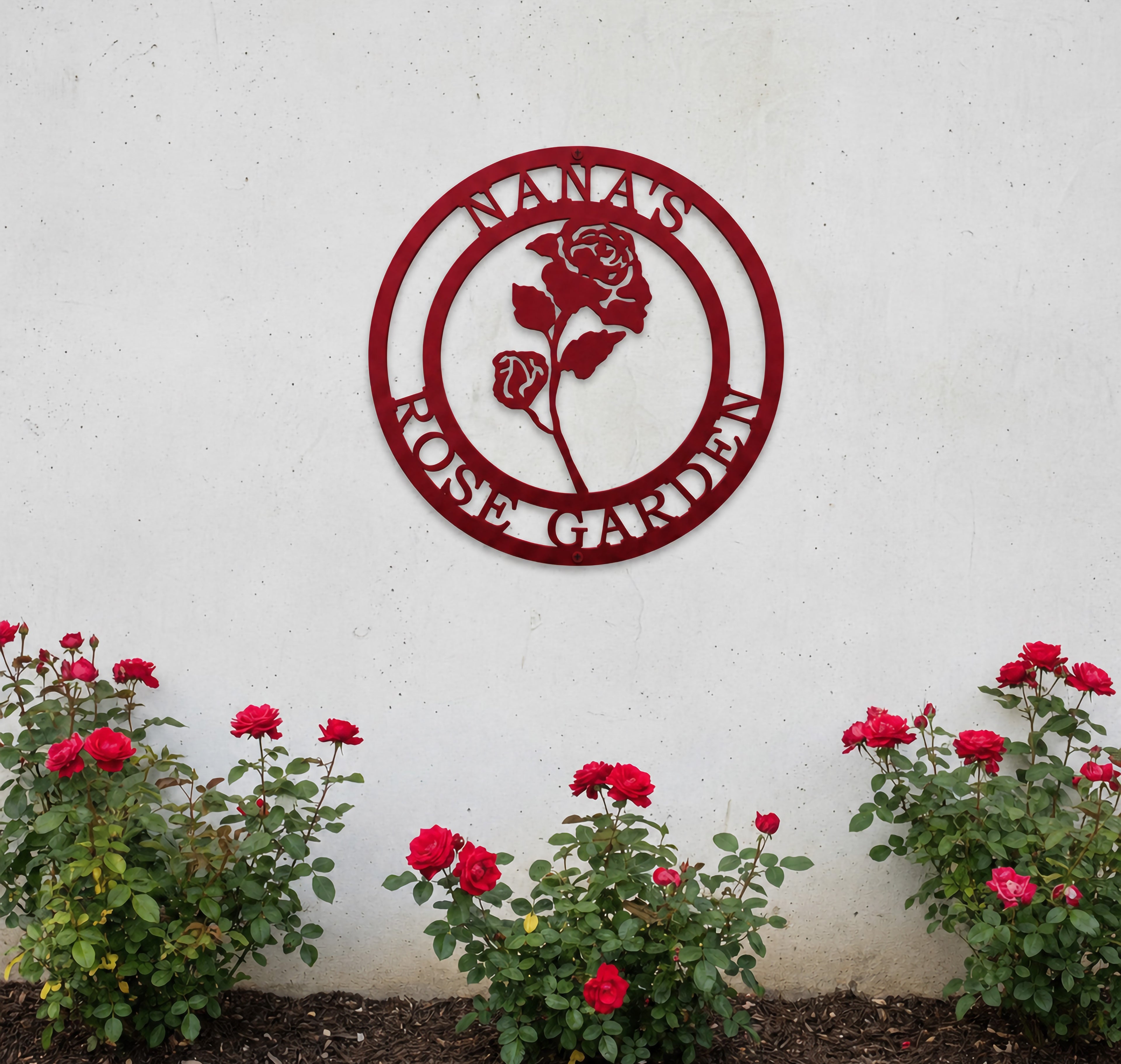 Personalized Red Rose Metal Wall Decor – Custom Garden Welcome Sign & Spring Porch Art – HouseSensationsArt – TTS