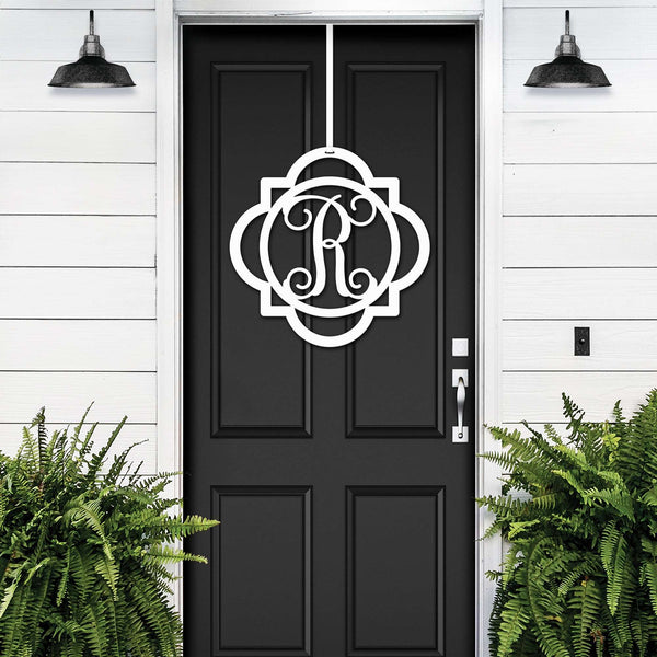 Farmhouse Monogram door wreath | Custom Monogram Front Door Sign | Personalized Metal Name Sign | Last Name Sign | Unique Wedding & Housewarming Gift | Outdoor Metal Sign