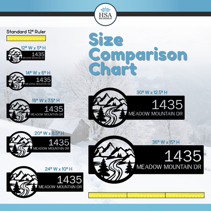 Mountain Monogram Address Sign Plaque showcasing custom house numbers and street name, expertly laser-cut from steel. Ideal for home décor, this weather-resistant sign enhances curb appeal and serves as a thoughtful housewarming gift.
