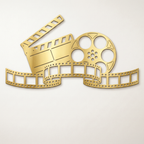 Gold movie reel and film strip metal wall decor for home theater room