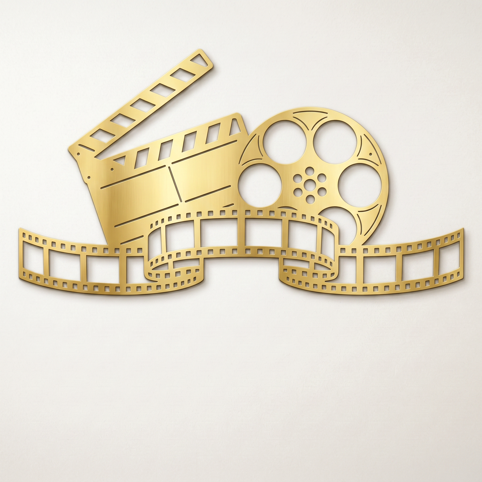 Gold movie reel and film strip metal wall decor for home theater room
