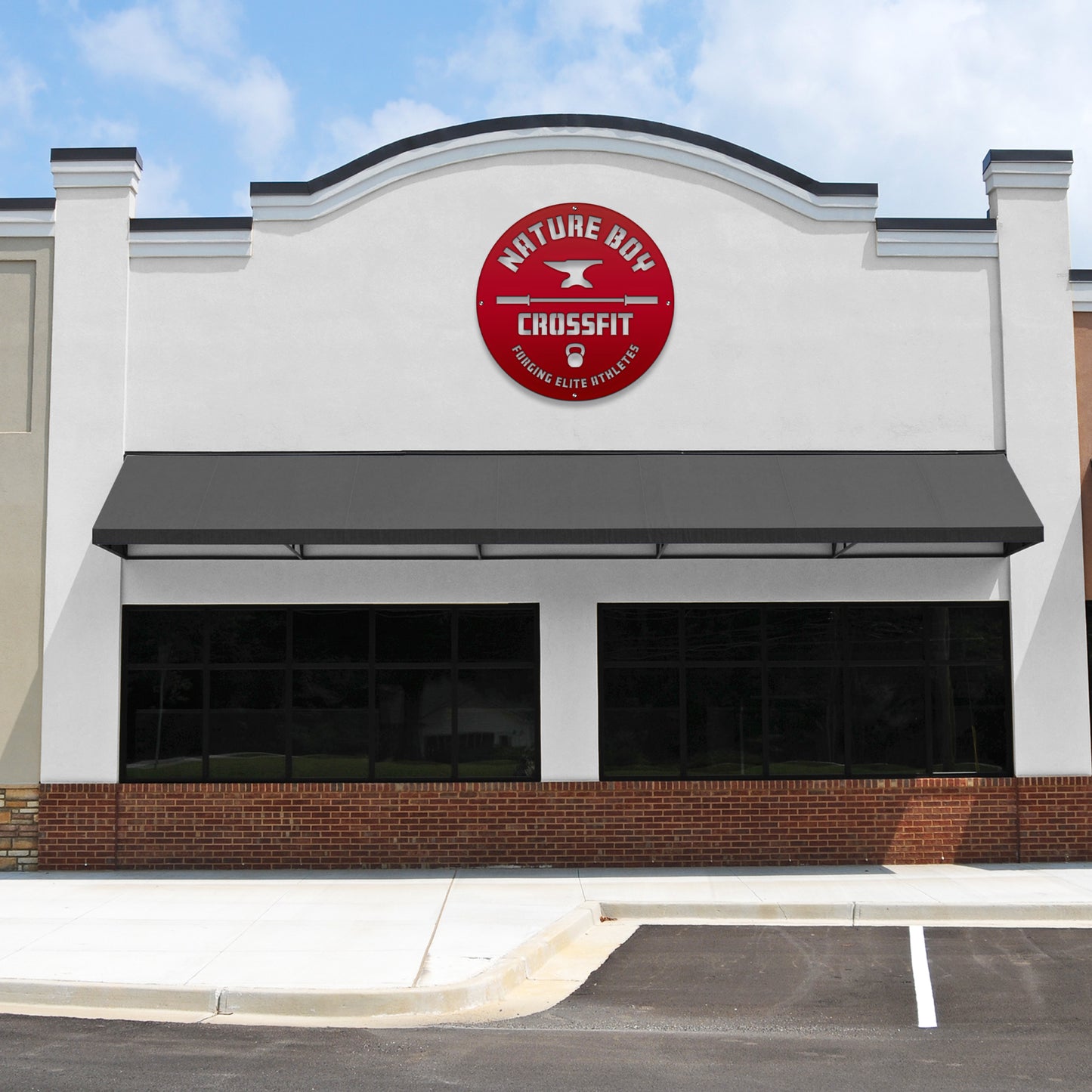 Custom STOREFRONT Brand/Business Logo Sign displayed on a building facade, showcasing a sleek, professional design ideal for enhancing business identity. Perfect for office walls or storefronts.