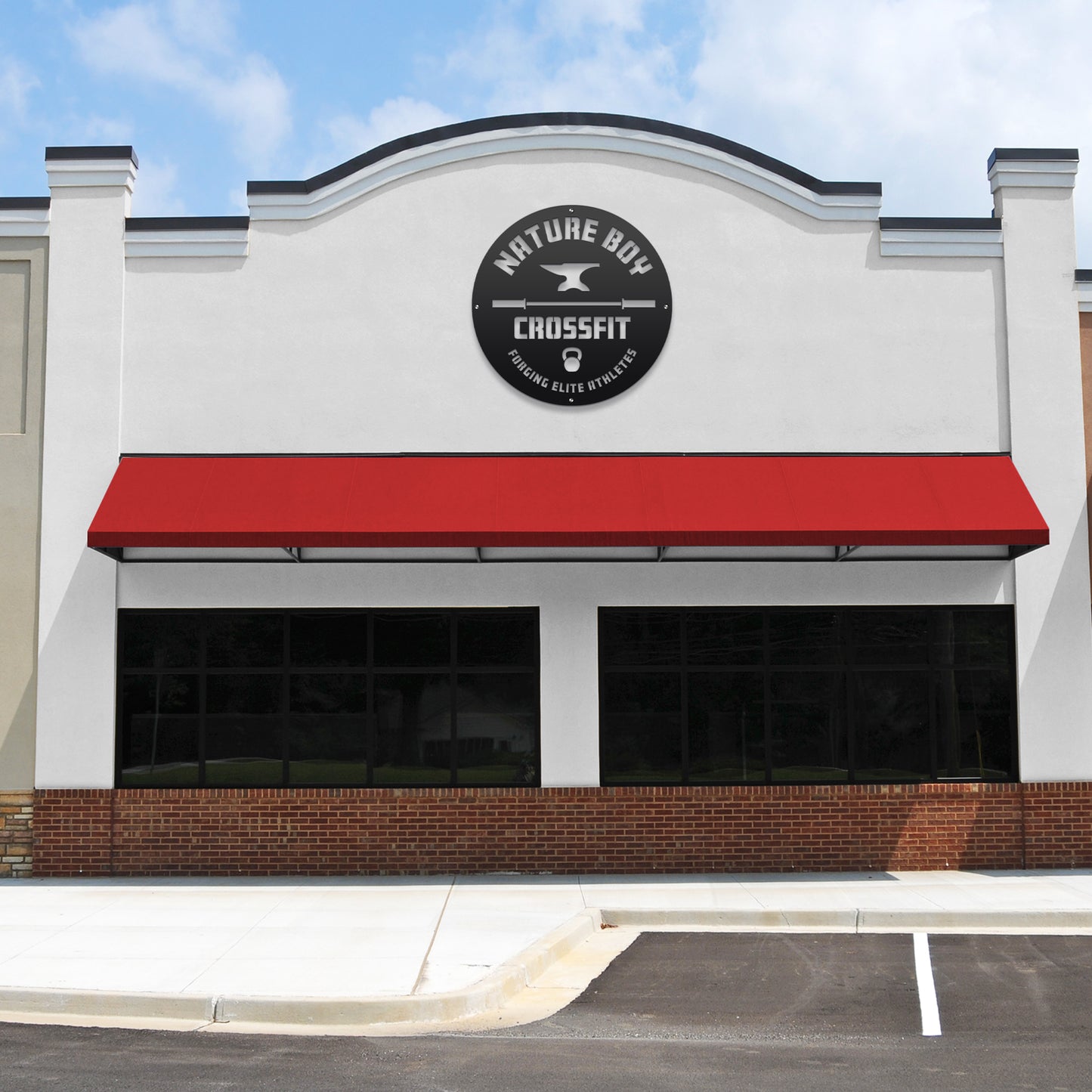 Custom STOREFRONT Brand/Business Logo Sign displayed on a building facade, featuring a sleek, laser-cut design ideal for enhancing professional spaces like offices or storefronts with personalized branding.