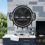 Custom Grill Sign with Hooks for BBQ Tools and Outdoor Kitchens