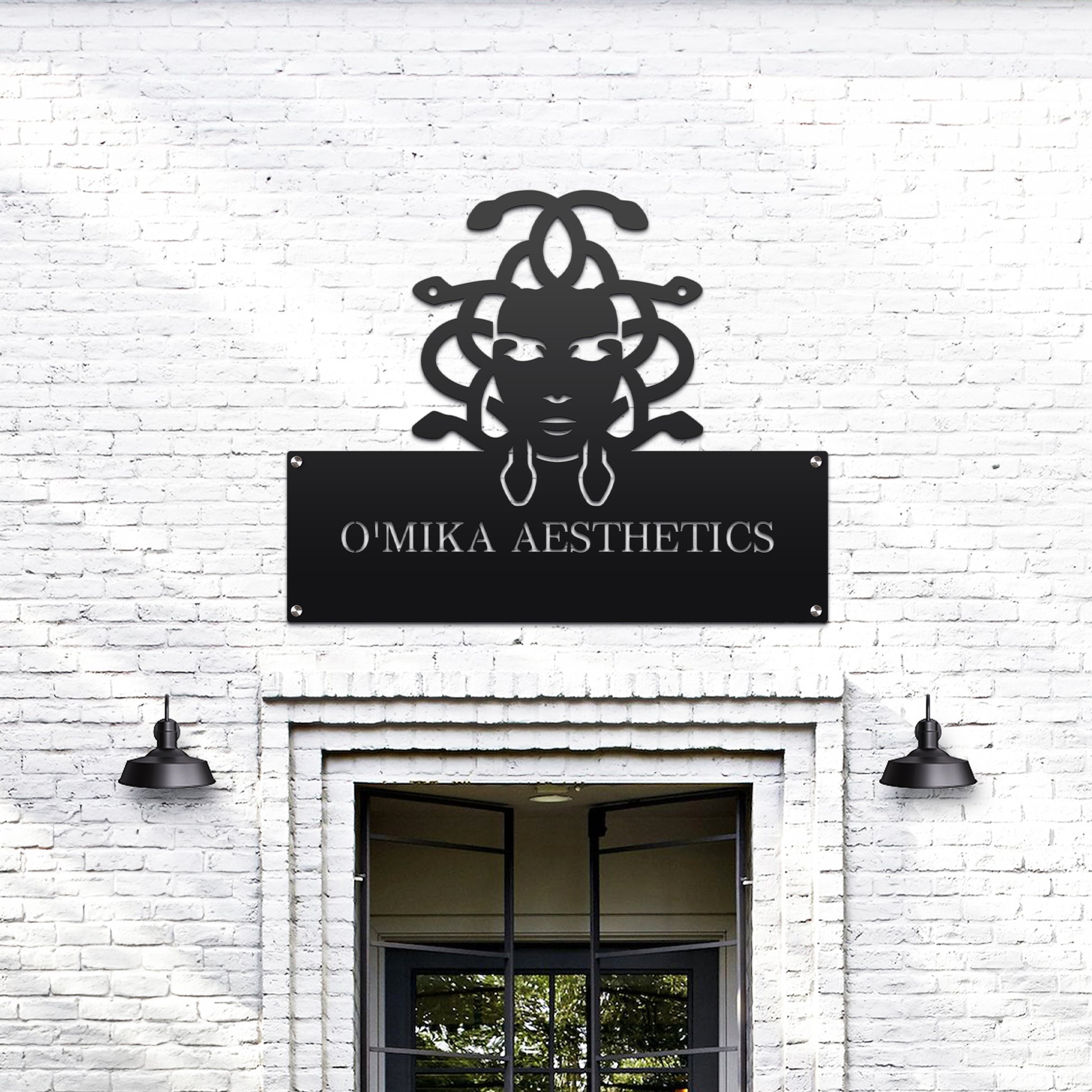 Custom STOREFRONT Brand/Business Logo Sign displayed on a building facade, showcasing a sleek, laser-cut design ideal for professional spaces, aligning with HouseSensationsArt's focus on quality, customizable signage.