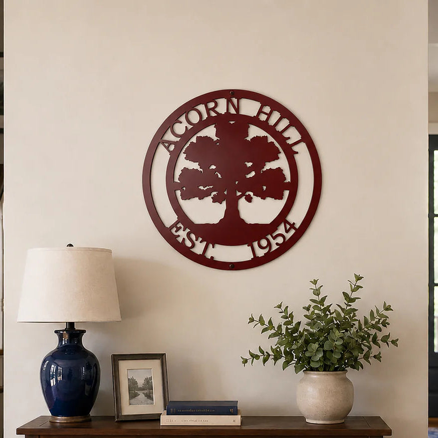Personalized Oak Tree Metal Wall Decor – Custom Family Name & Established Date Sign
