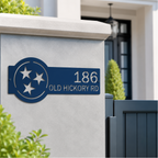 Ocean blue Tennessee tri star personalized metal house number plaque for outdoor gate and entryway décor