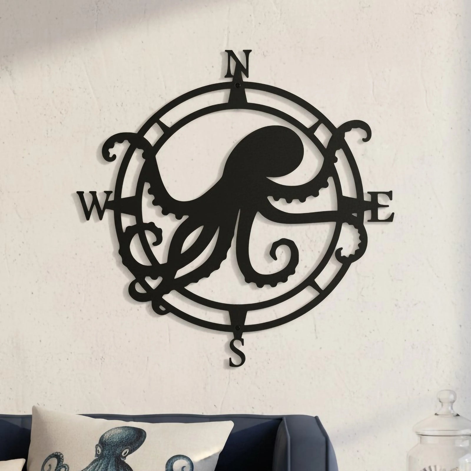 Custom Octopus Compass Sign – Personalized Nautical Metal Decor for Homes