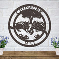 Rustic chipmunk hollow metal wall sign with woodland animals and tree design mounted on white brick wall farmhouse decor