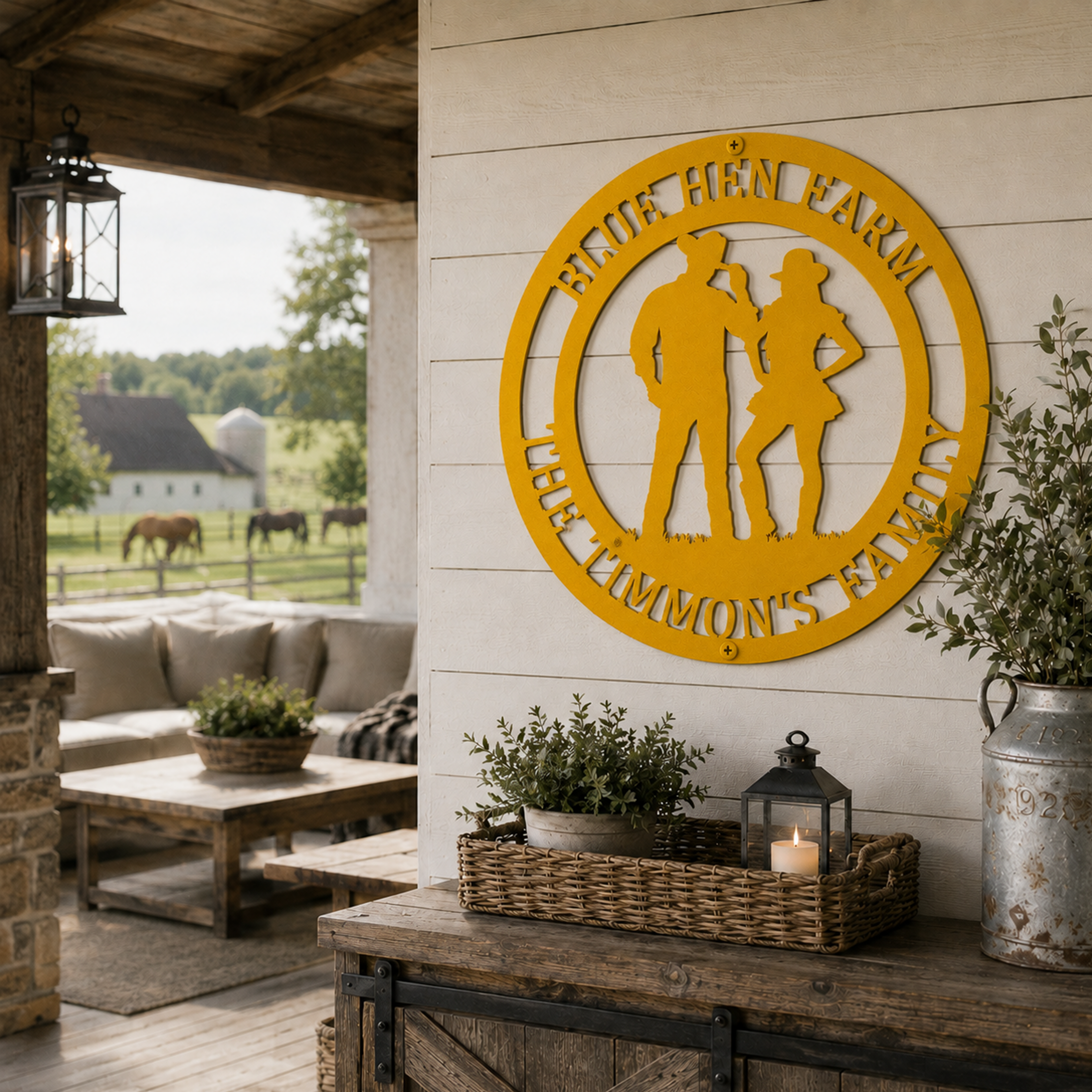 Personalized Cowboy & Cowgirl Metal Wall Decor – Custom Ranch Family Name Farmhouse Sign – HouseSensationsArt – TTS