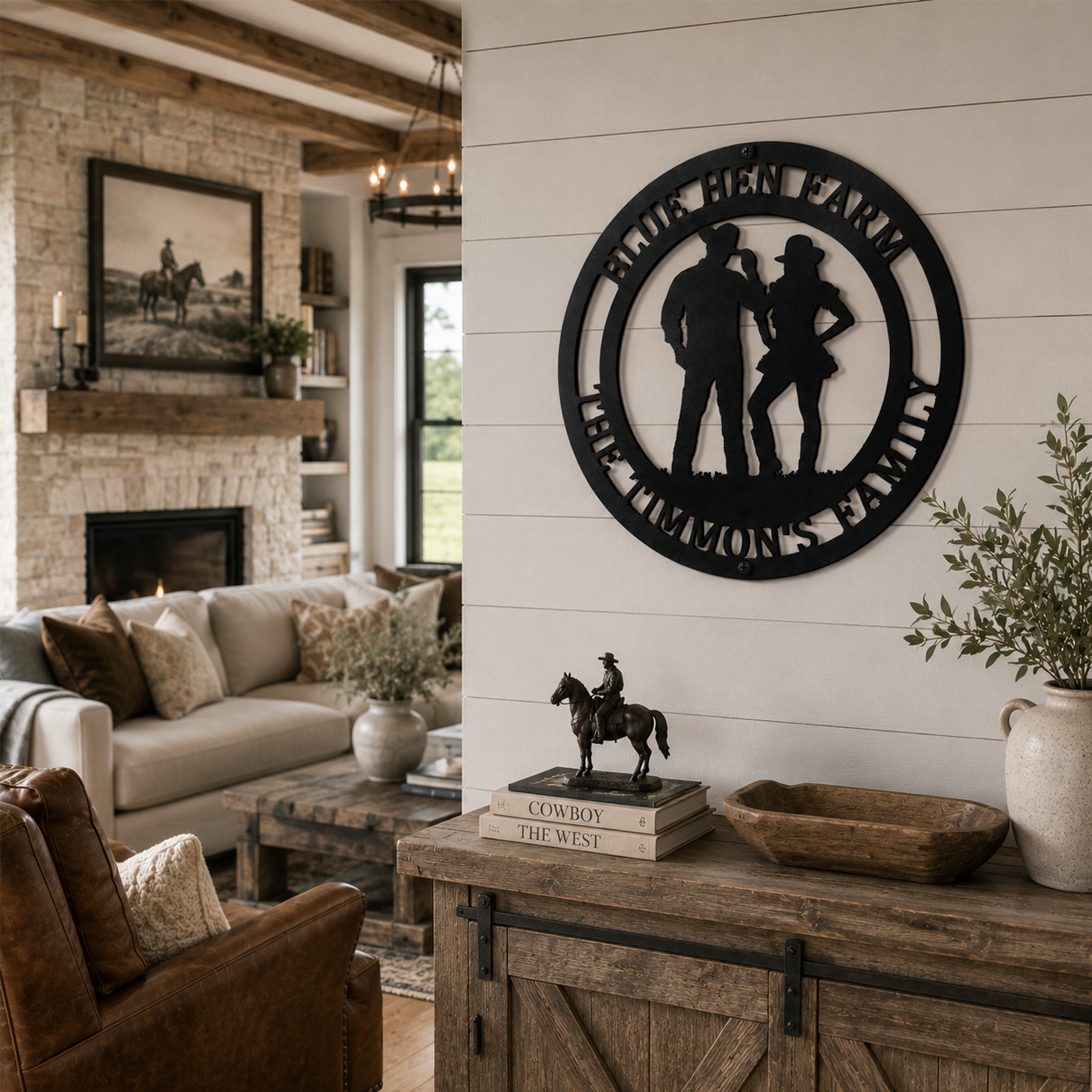 Personalized Cowboy & Cowgirl Metal Wall Decor – Custom Ranch Family Name Farmhouse Sign – HouseSensationsArt – TTS