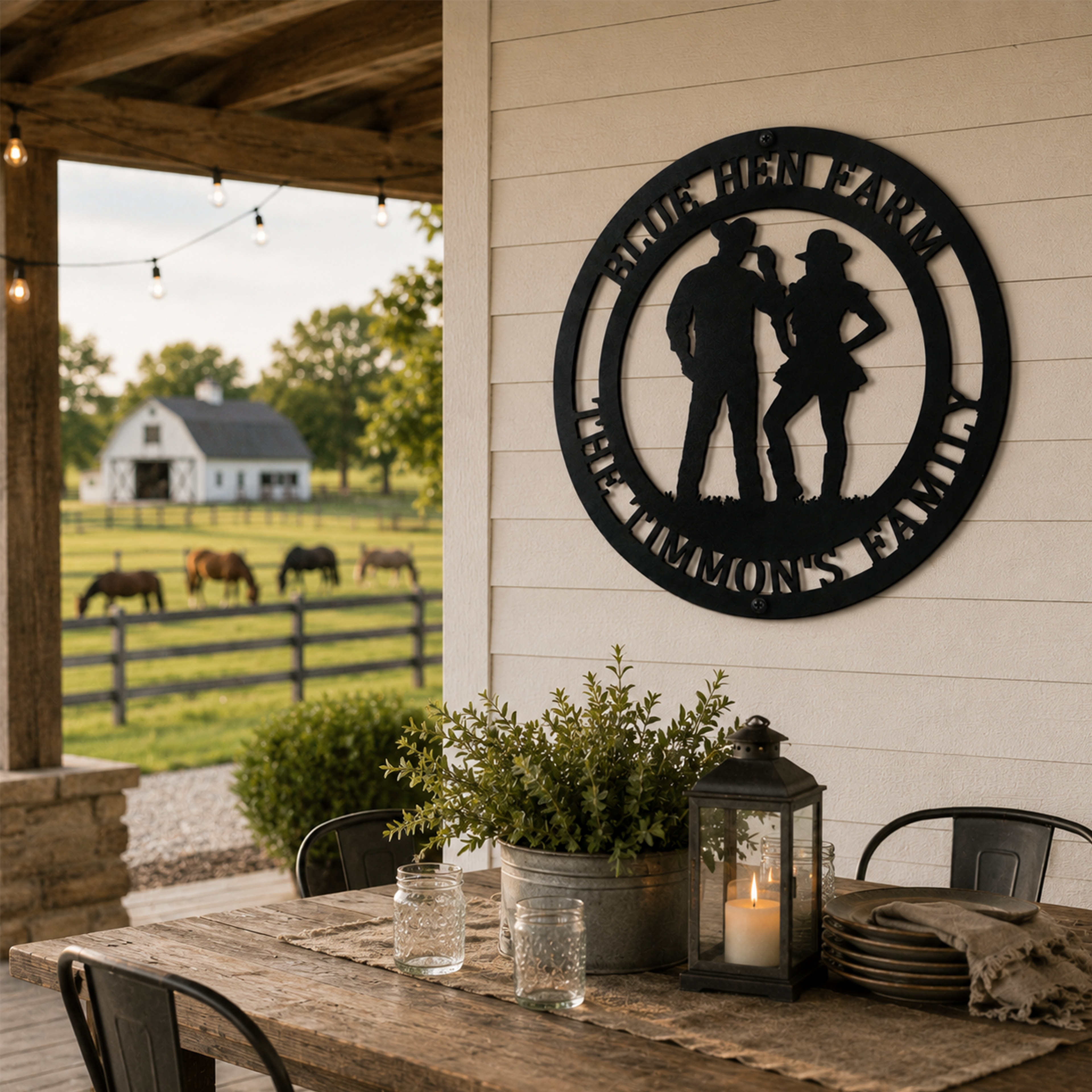Personalized Cowboy & Cowgirl Metal Wall Decor – Custom Ranch Family Name Farmhouse Sign – HouseSensationsArt – TTS