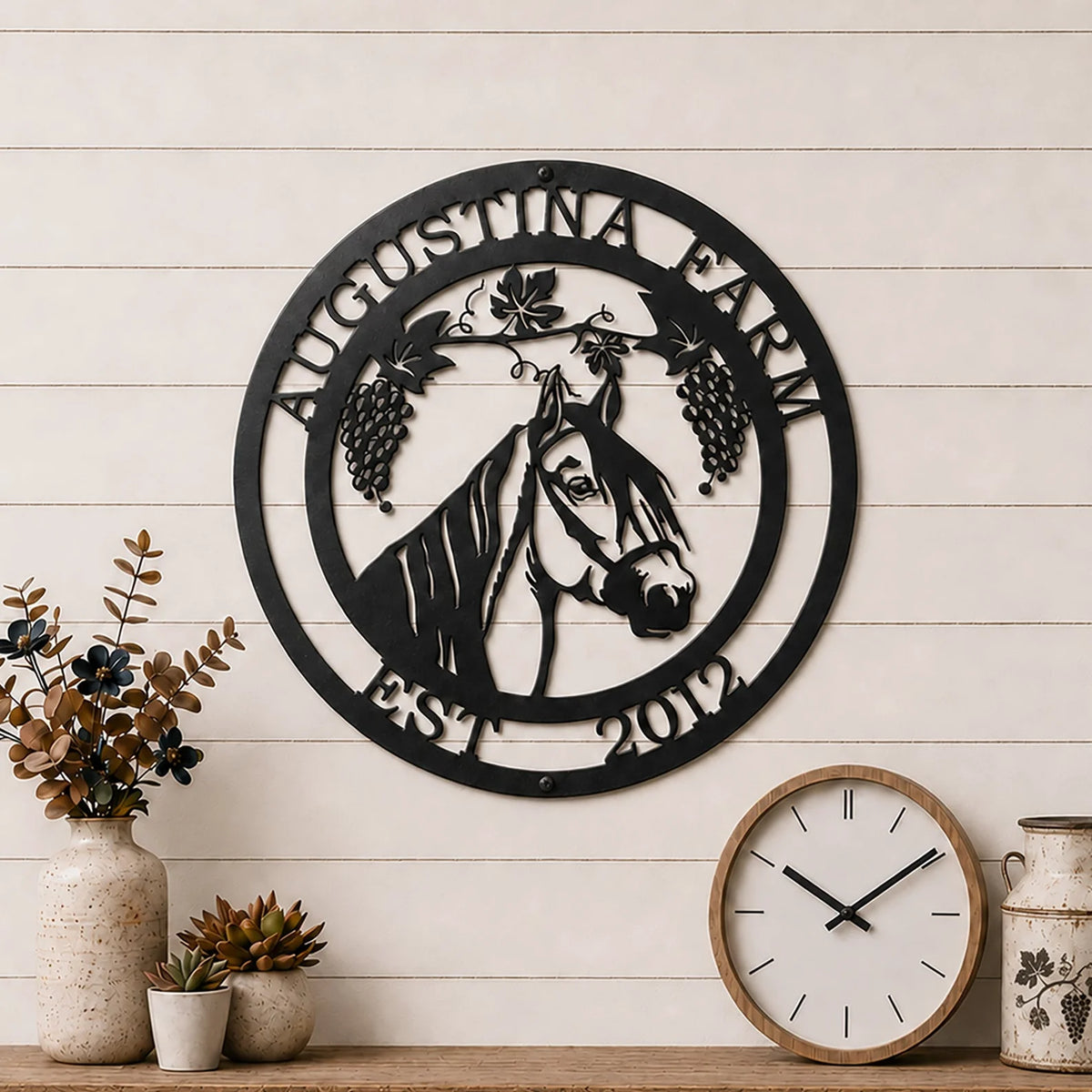 Custom Grapevine Horse Sign — Personalized Metal Wall Art Decor