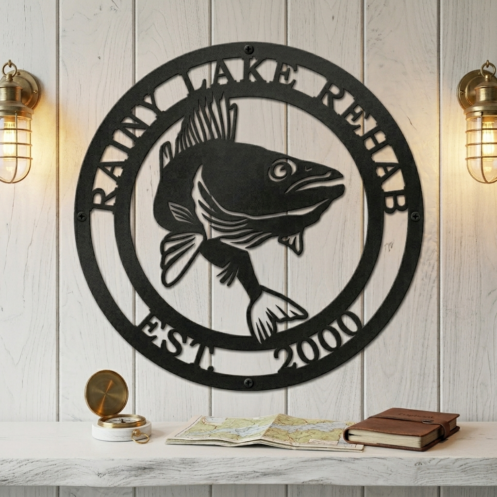 Custom Fish Address Sign – Personalized Walleye Cabin Decor for Outdoor Living