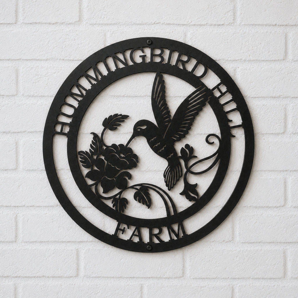 Custom hummingbird metal wall sign with floral design for farmhouse garden patio and outdoor wall decor