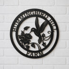 Custom hummingbird metal wall sign with floral design for farmhouse garden patio and outdoor wall decor