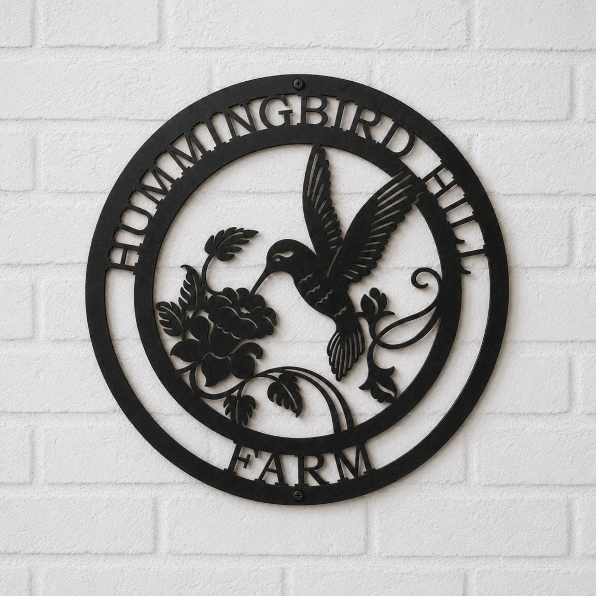 Custom hummingbird metal wall sign with floral design for farmhouse garden patio and outdoor wall decor