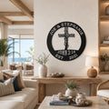 Personalized Cross Metal Wall Sign with Family Name Tree Decor