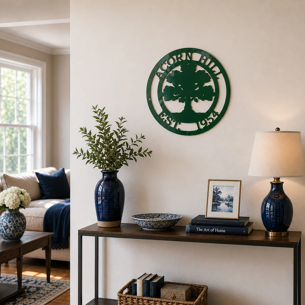 Personalized Oak Tree Metal Wall Decor – Custom Family Name & Established Date Sign