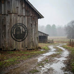 Custom farmhouse metal wall sign displayed on wooden barn exterior durable steel signage for outdoor use