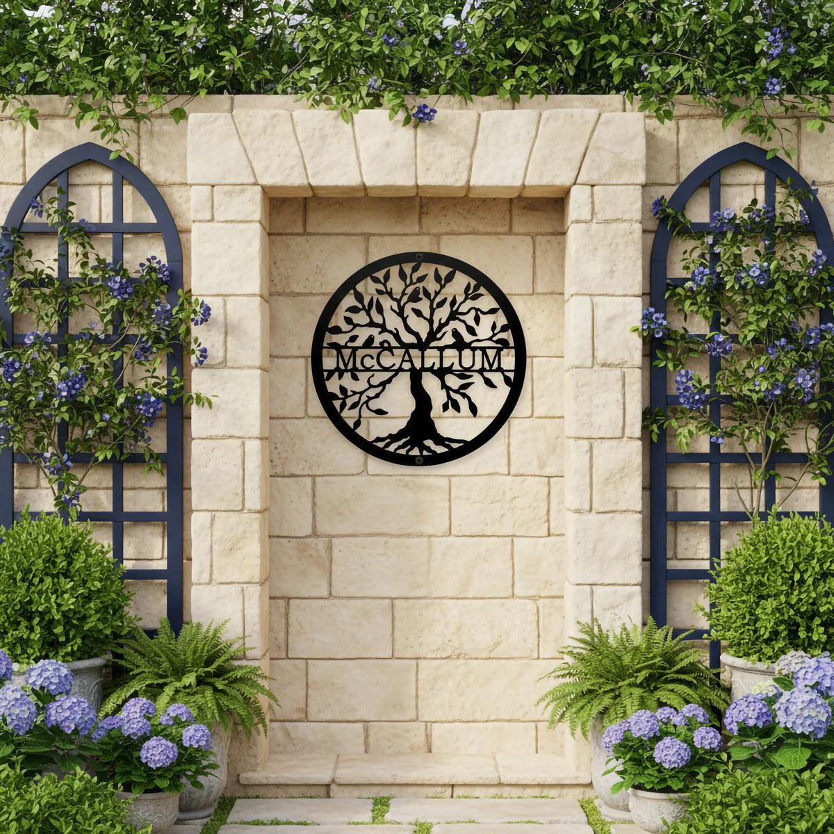 Personalized Tree of Life Metal Wall Decor – Custom Family Name Outdoor Art