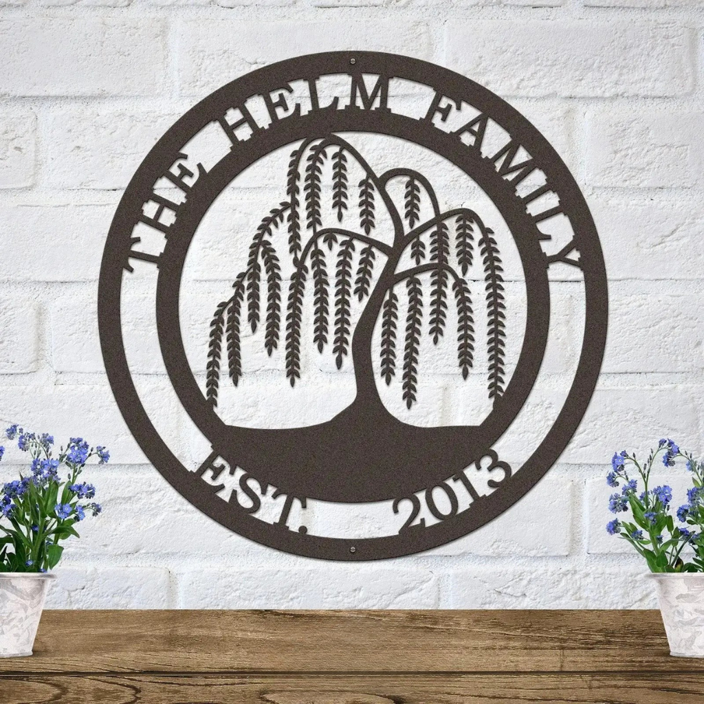 Personalized Weeping Willow Tree Wall Art with Family Name & Established Date