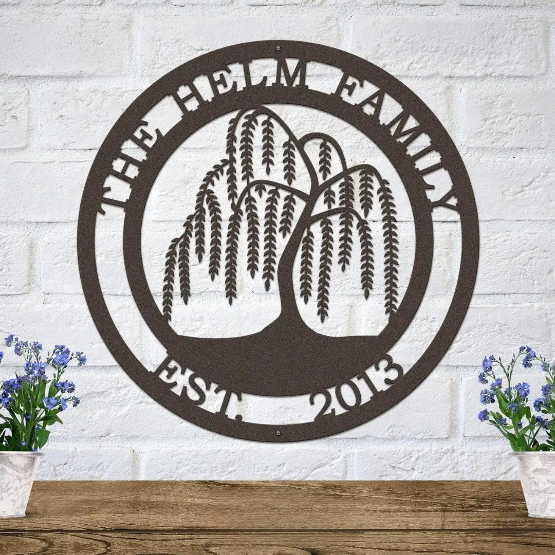 Personalized Weeping Willow Tree Wall Art with Family Name & Established Date