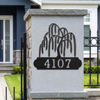 Decorative willow tree metal address plaque with custom house numbers for front porch and entryway décor