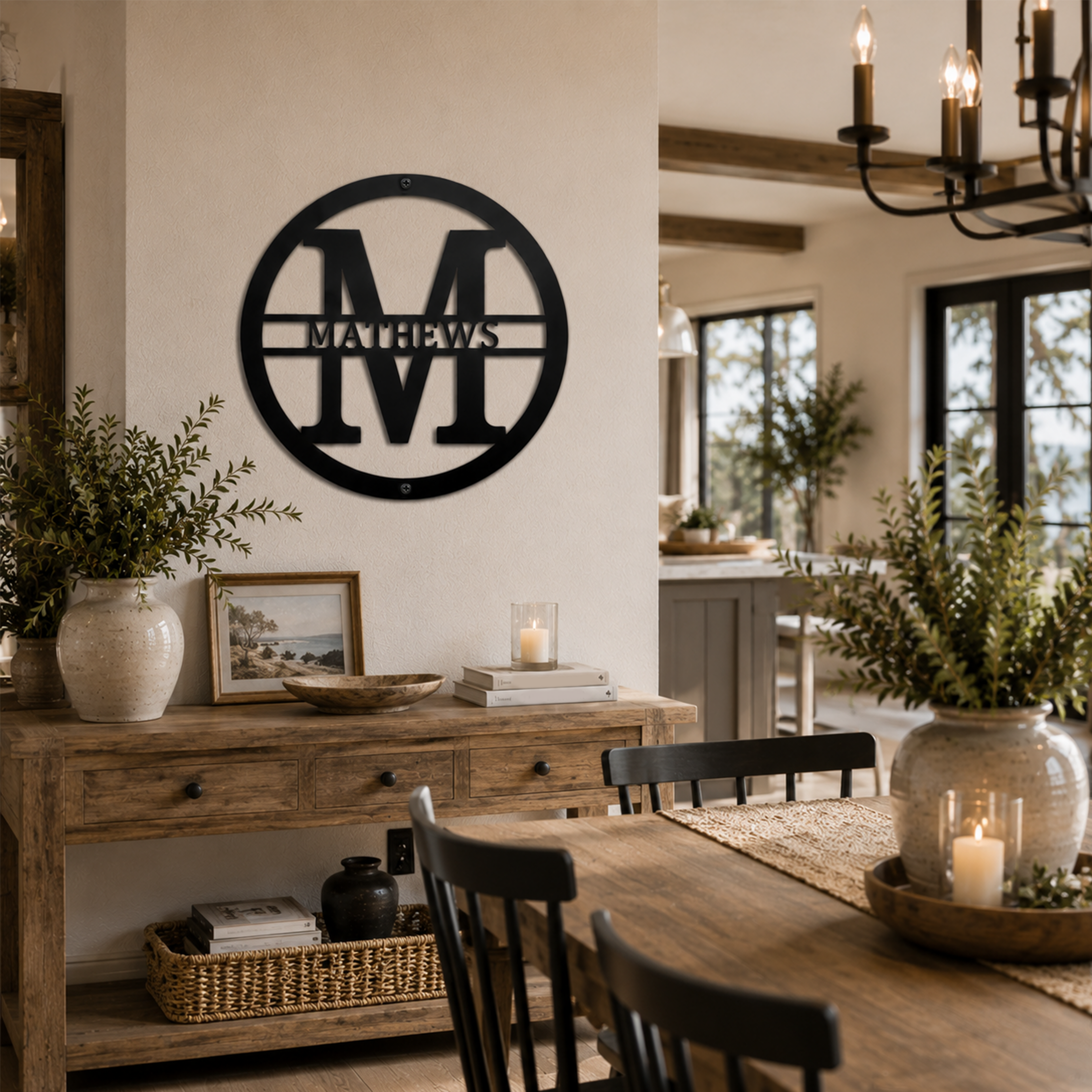 Round Metal Wall Sign with Family Name for Gate and Door Decor