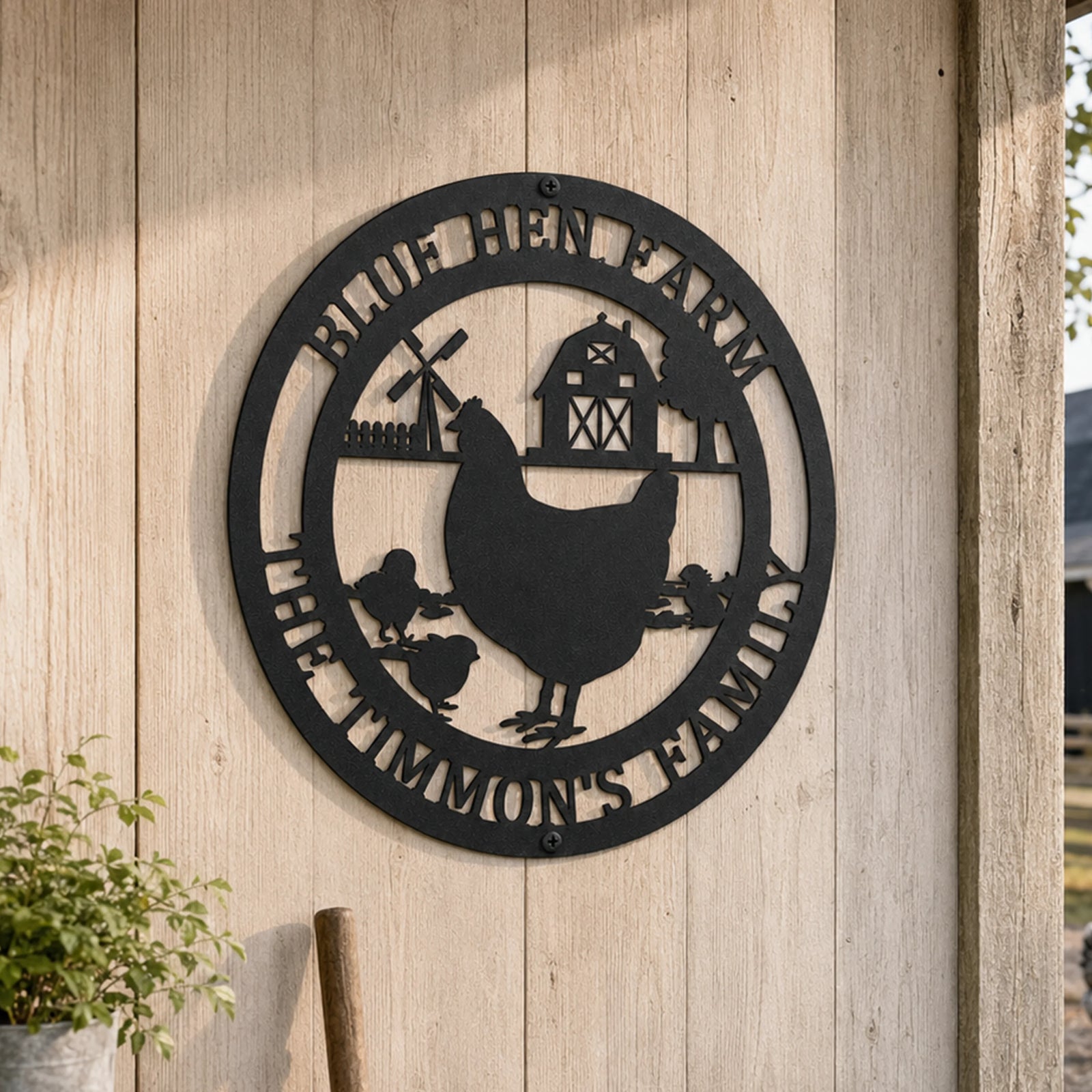 Custom Chicken On Farm Sign — Personalized Metal Wall Art Decor