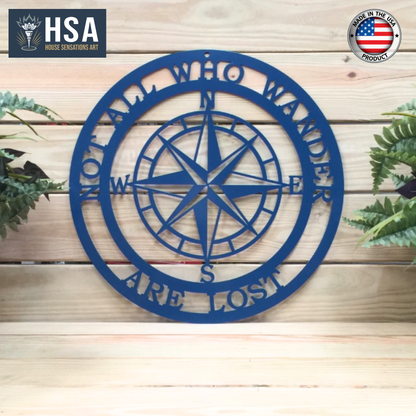 Nautical Compass Metal Sign: Lake House Decor, "Not All Who Wander"