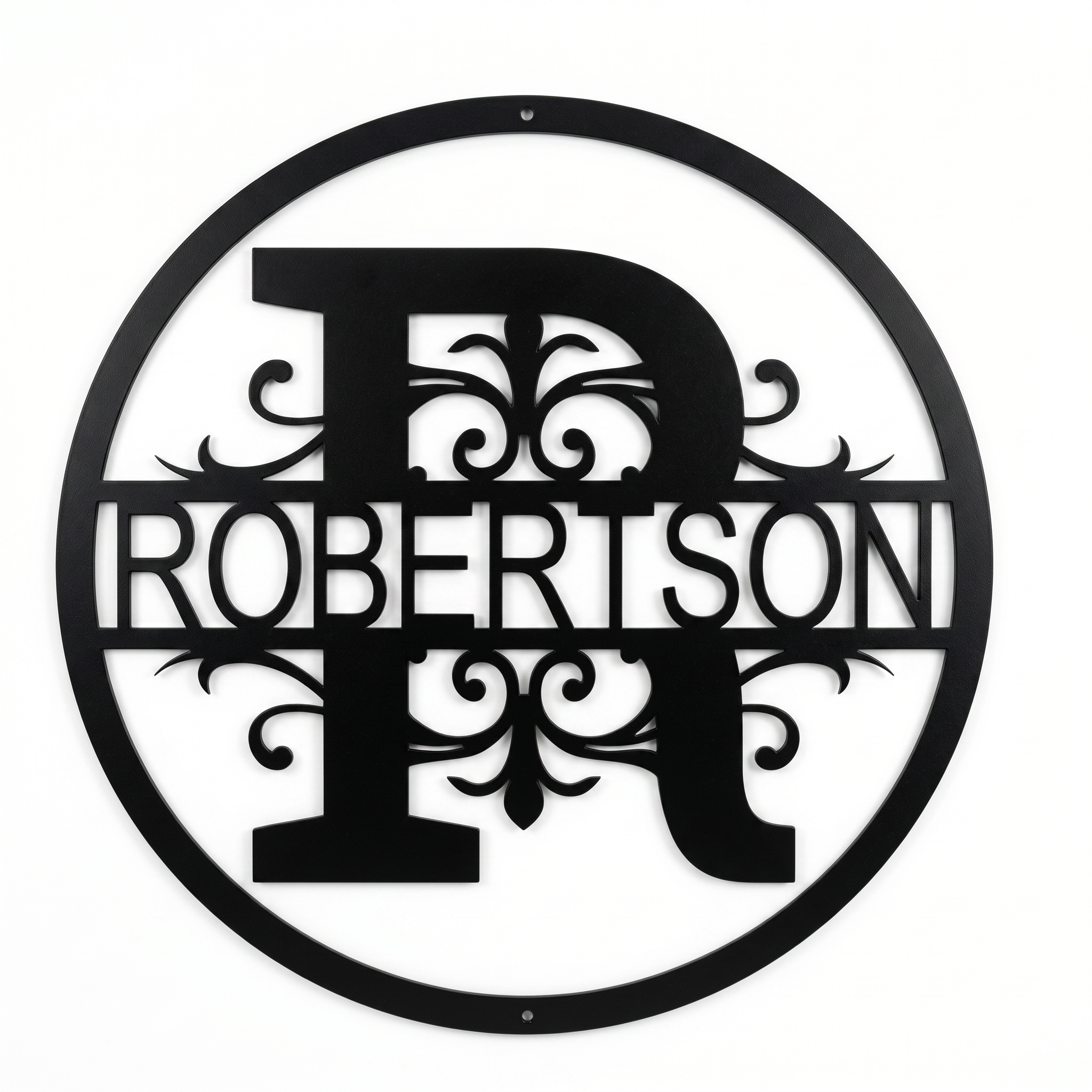Round Split Name Monogram Sign, Custom Family Initial Wall Decor, Personalized Metal Art