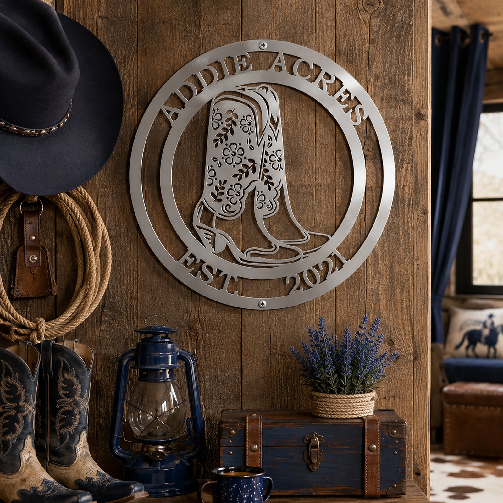 Personalized Cowgirl Boots Sign – Custom Rustic Western Wall Art & Family Decor