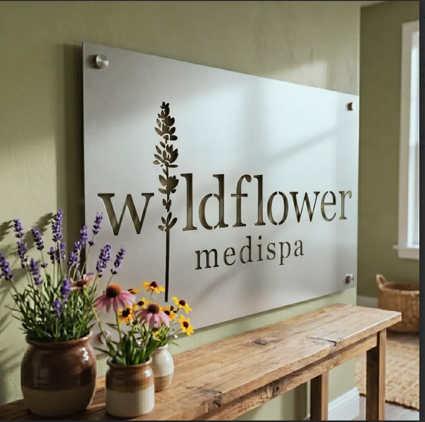 Letrero personalizado con logotipo de metal cortado con láser | Decoración de pared para escaparate de negocios y oficina