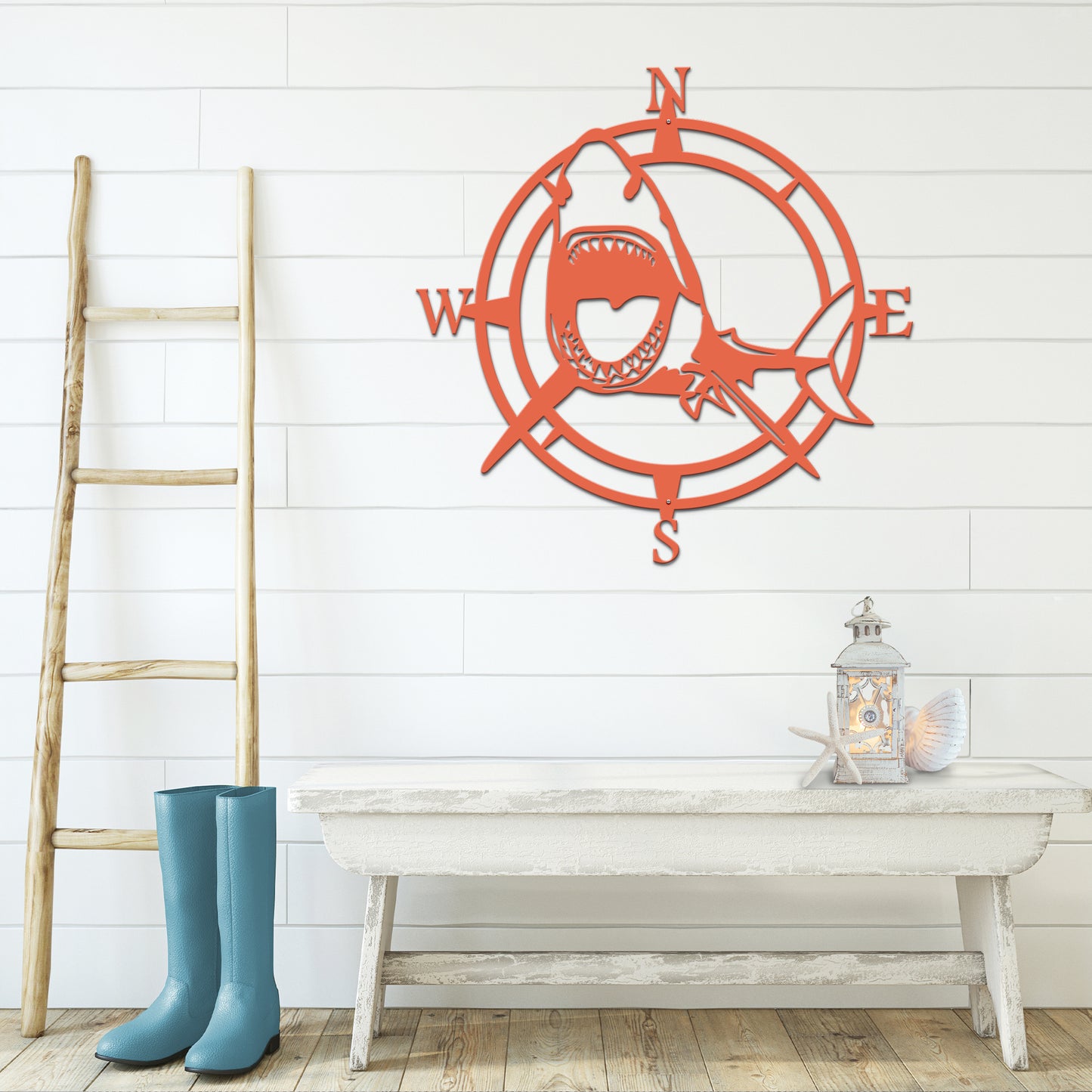 Personalized Great White Nautical Compass - Personalized Nautical Wall Art, Family Name & Date - Indoor Outdoor Metal Decor, Housewarming or Wedding Gift for Couples