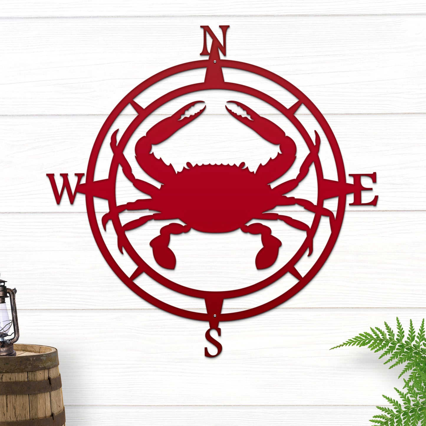 Crab Compass Wall Décor Personalized GPS Coordinates - Personalized Nautical Wall Art, Family Name & Date - Indoor Outdoor Metal Decor, Housewarming or Wedding Gift for Couples