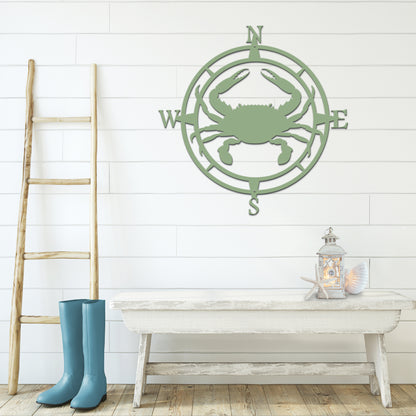 Crab Compass Wall Décor Personalized GPS Coordinates - Personalized Nautical Wall Art, Family Name & Date - Indoor Outdoor Metal Decor, Housewarming or Wedding Gift for Couples